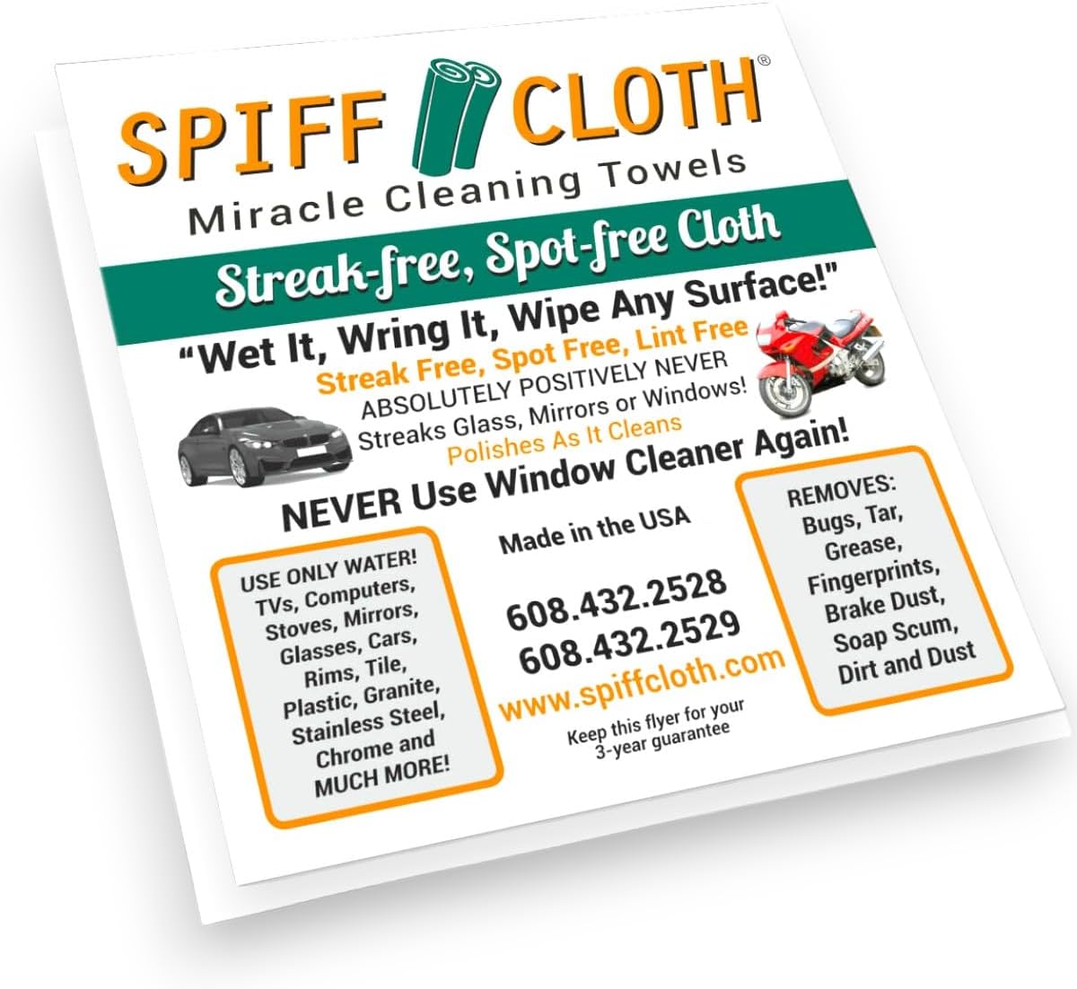 1-Count Miracle Cleaning Towel, Streak-Free, Cleans with Just Water, 16" x 16" Reusable Washable