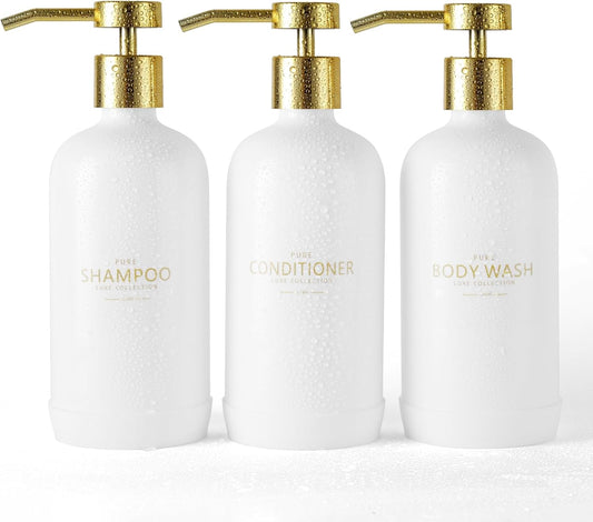 Shampoo and Conditioner Dispenser Set of 3,Refillable 20.5OZ Shampoo Bottles with Non-Slip