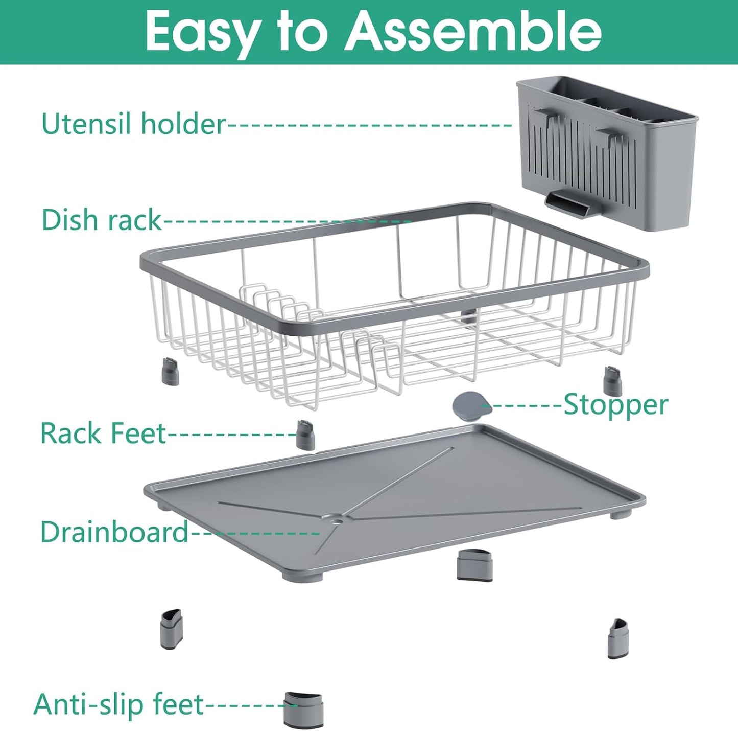 Dish Drying Rack - Space-Saving Dish Rack,Dish Racks for Kitchen Counter with Drainboard, Rustproof