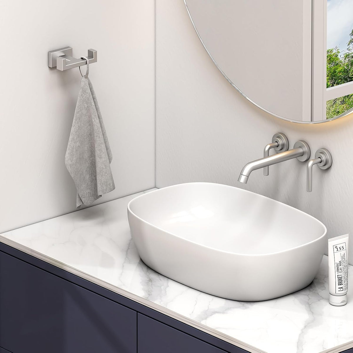 Angle Simple Bathroom Double Hook 2 PCS, SUS304 Stainless Steel Hand Towel Holder, Bath Towel