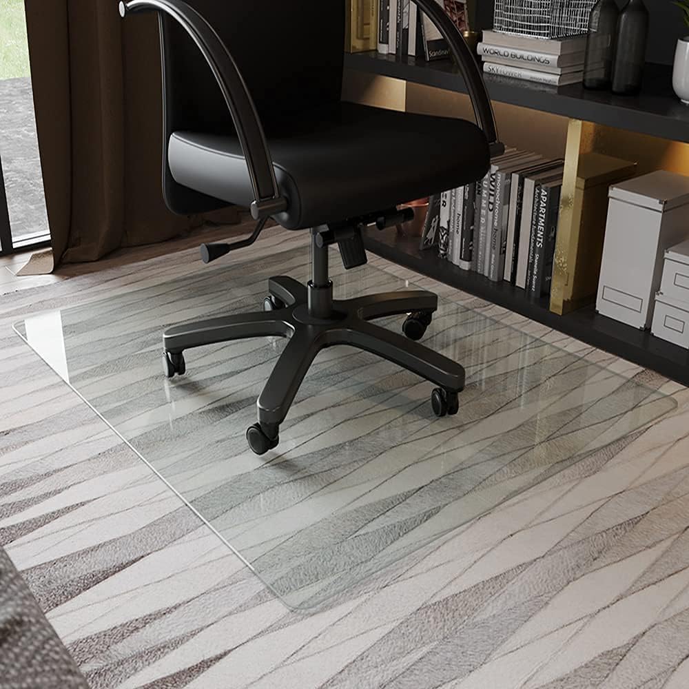 GLSLAND 36" x 46" Tempered Glass Chair Mat Heavy-Duty Floor Protector for Carpet & Hard Floors