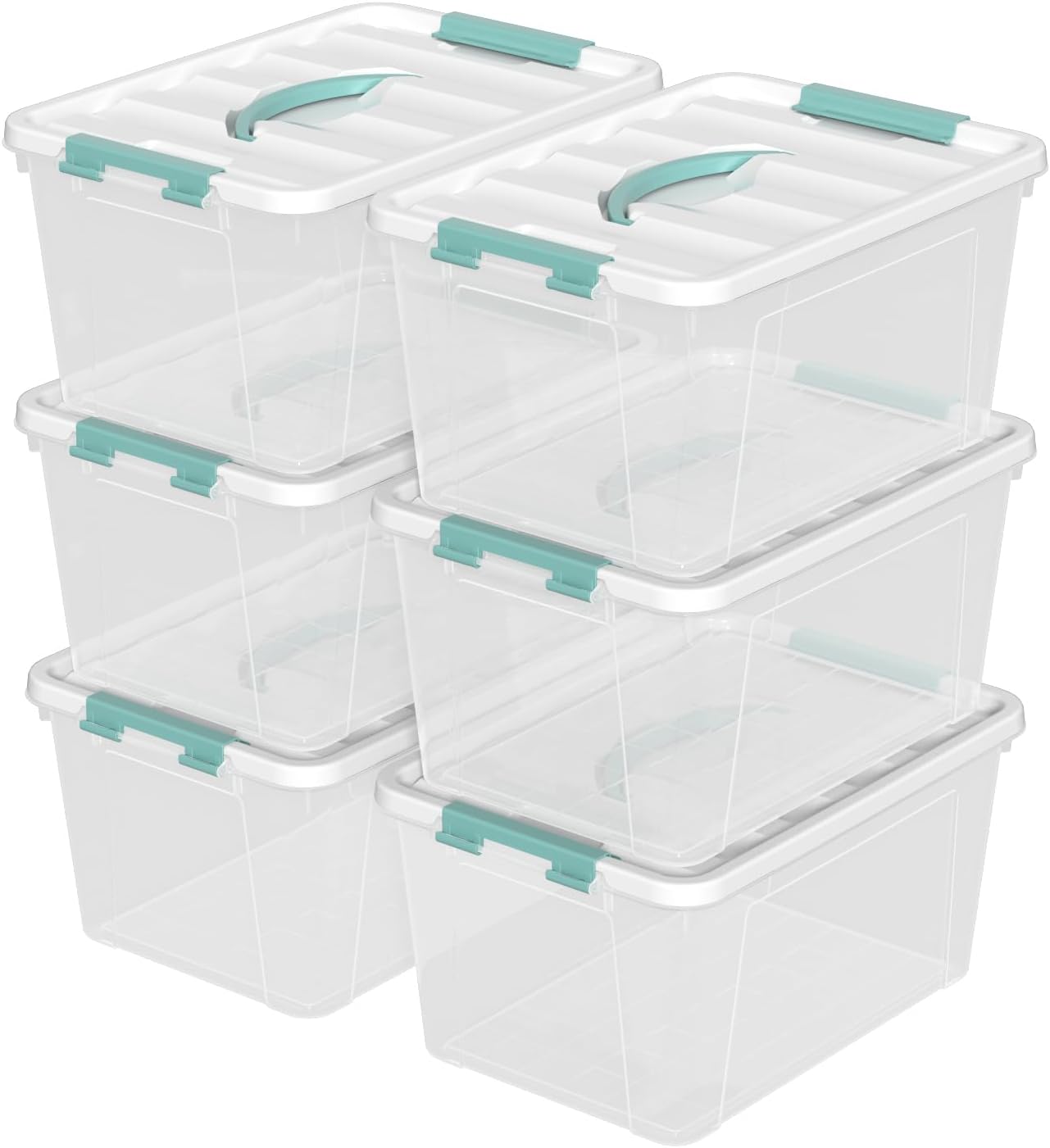 Xyskin 6 Pack 14 Quart Stackable Plastic Storage Bins with Lids and Latching Buckles, Storage Latch