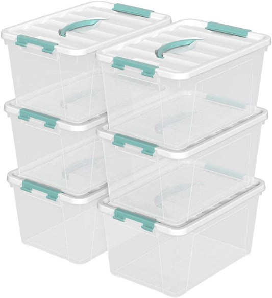 Xyskin 6 Pack 14 Quart Stackable Plastic Storage Bins with Lids and Latching Buckles, Storage Latch