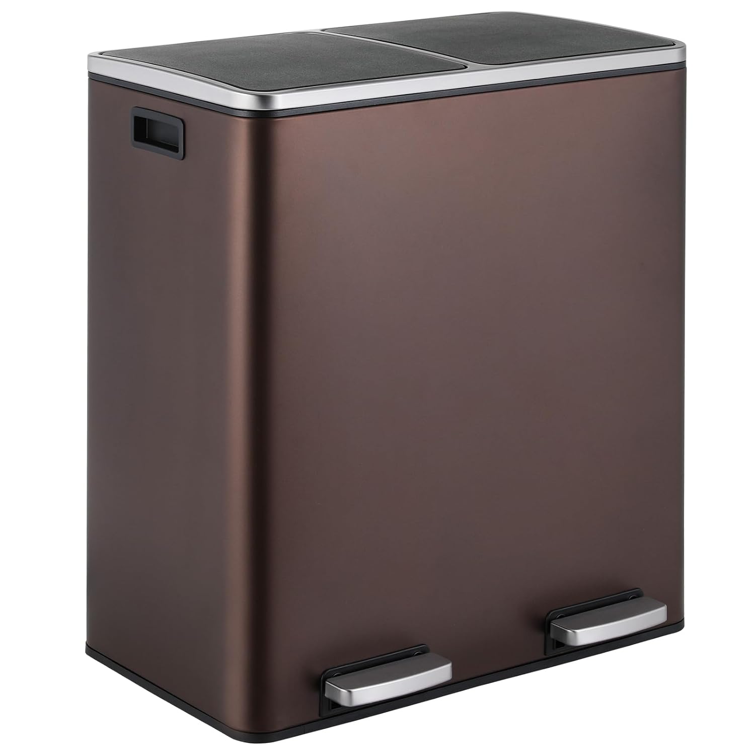 16 Gallon Rectangular Stainless Steel Trash Can, Dual Compartment Garbage Bin with Recycling Combo