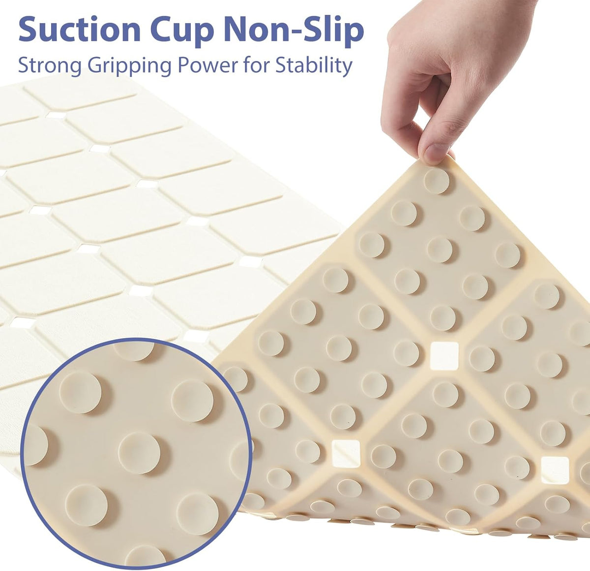 Bathtub Mat Non Slip Silicone Foldable Extra Long Tub Mat Strong Suction Cups & Large Drain Holes