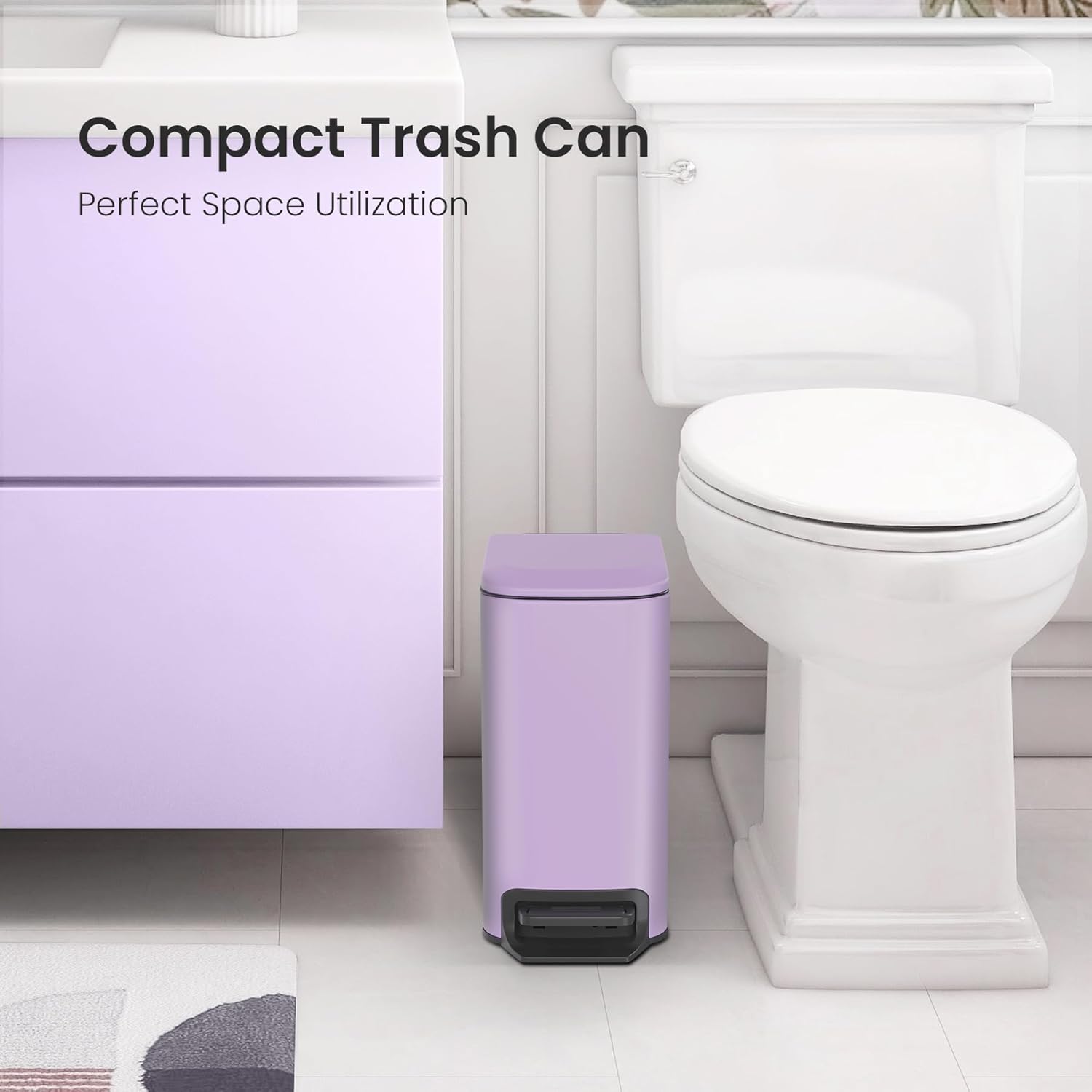 Cesun Small Bathroom Trash Can with Lid Soft Close, Step Pedal, 6 Liter / 1.6 Gallon Stainless