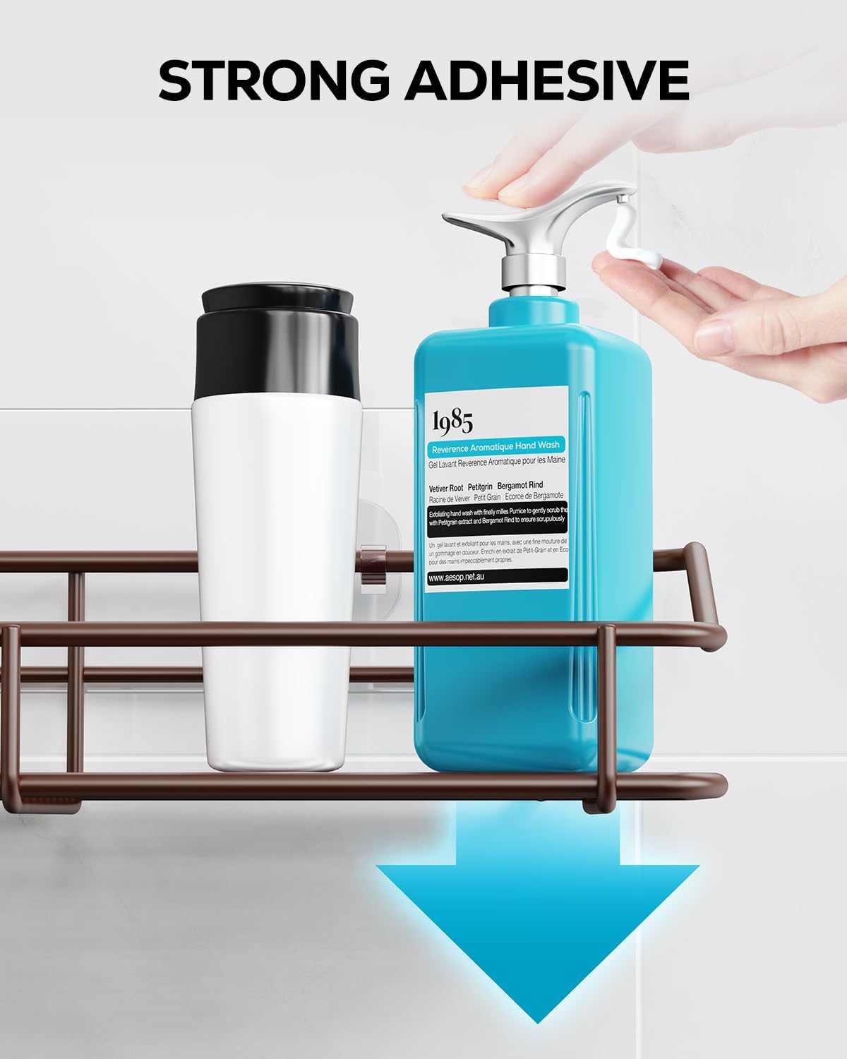 Nieifi Shower Caddy Shelf Storage Rack Adhesive Without Drilling Stainless Steel with Hooks for