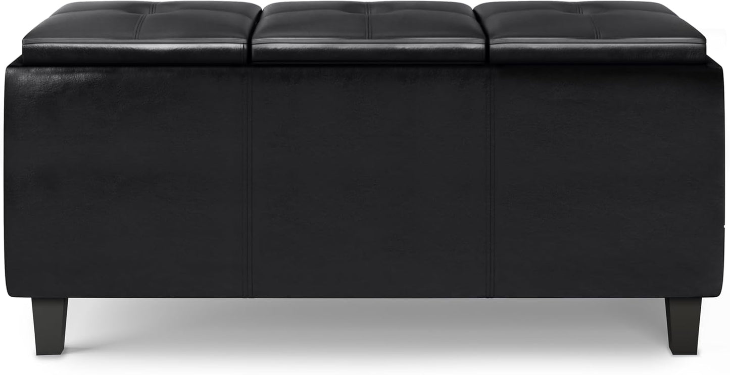 SIMPLIHOME Avalon 42 inch Wide Contemporary Rectangle Tray Storage Ottoman with Lift Up Lids in
