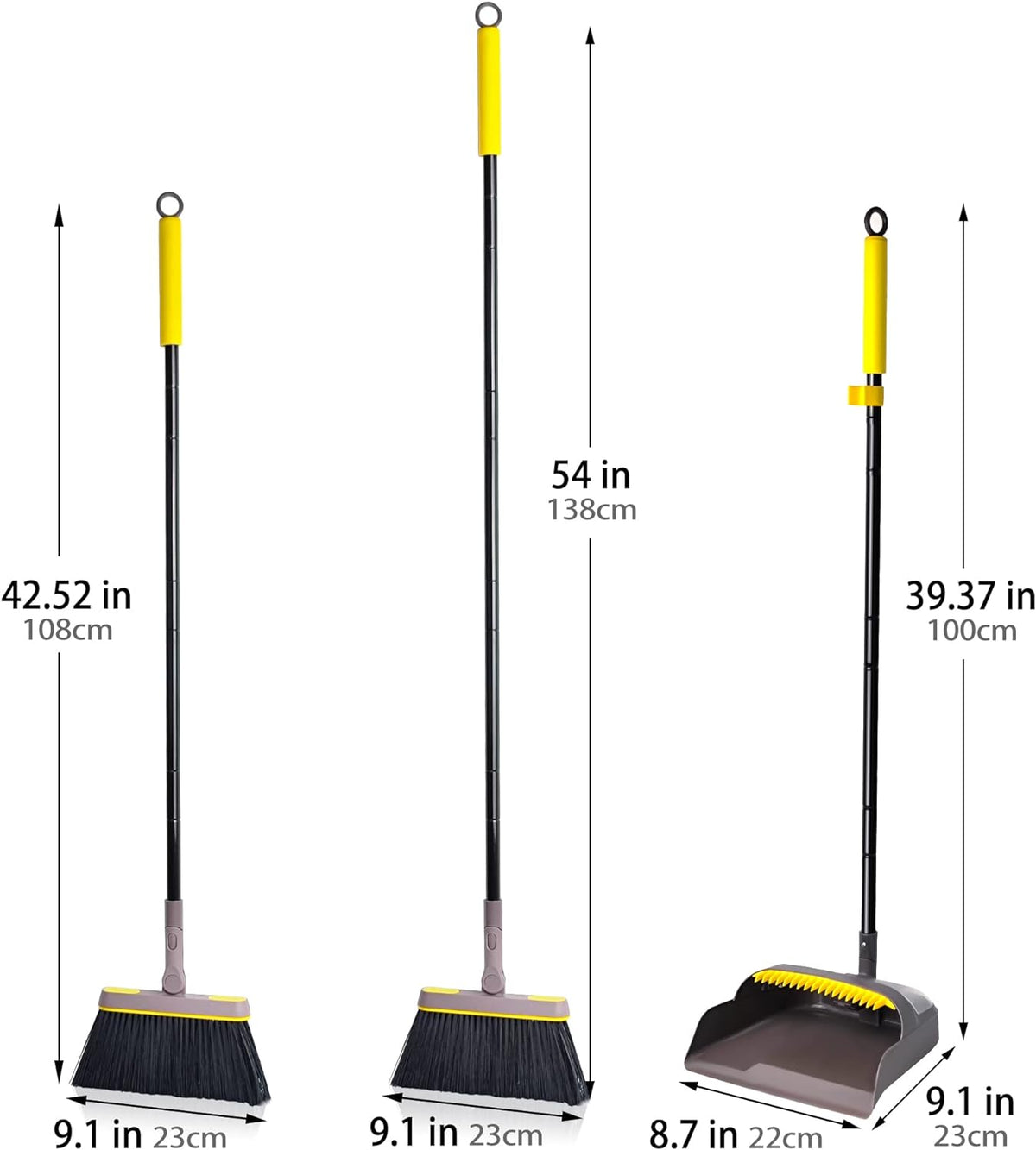 JEHONN Broom with Dustpan Combo Set, Long Handle Lightweight 180 Degree Rotating Sweeping Brush