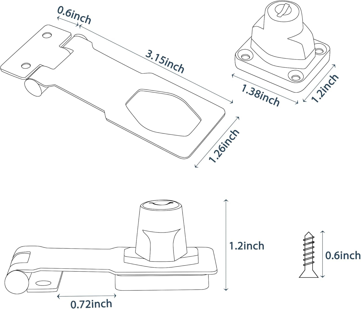 Alise Keyed Hasp Lock,3 Inch Safety Packlock Clasp Hasp Lock Latch with Lock,Door Hinge Lock with
