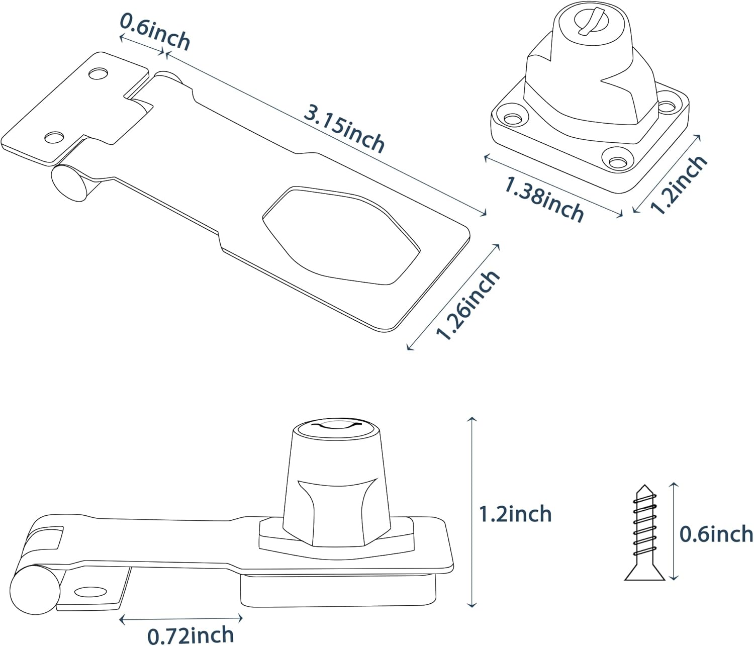 Alise Keyed Hasp Lock,3 Inch Safety Packlock Clasp Hasp Lock Latch with Lock,Door Hinge Lock with