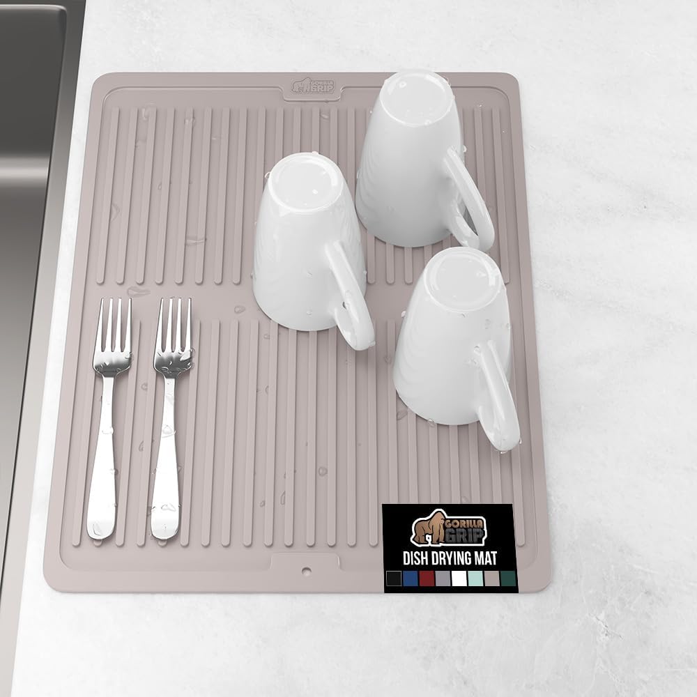 GORILLA GRIP 100% BPA-Free Patented Silicone Dish Drying Mat for Kitchen Counter, Water Catching