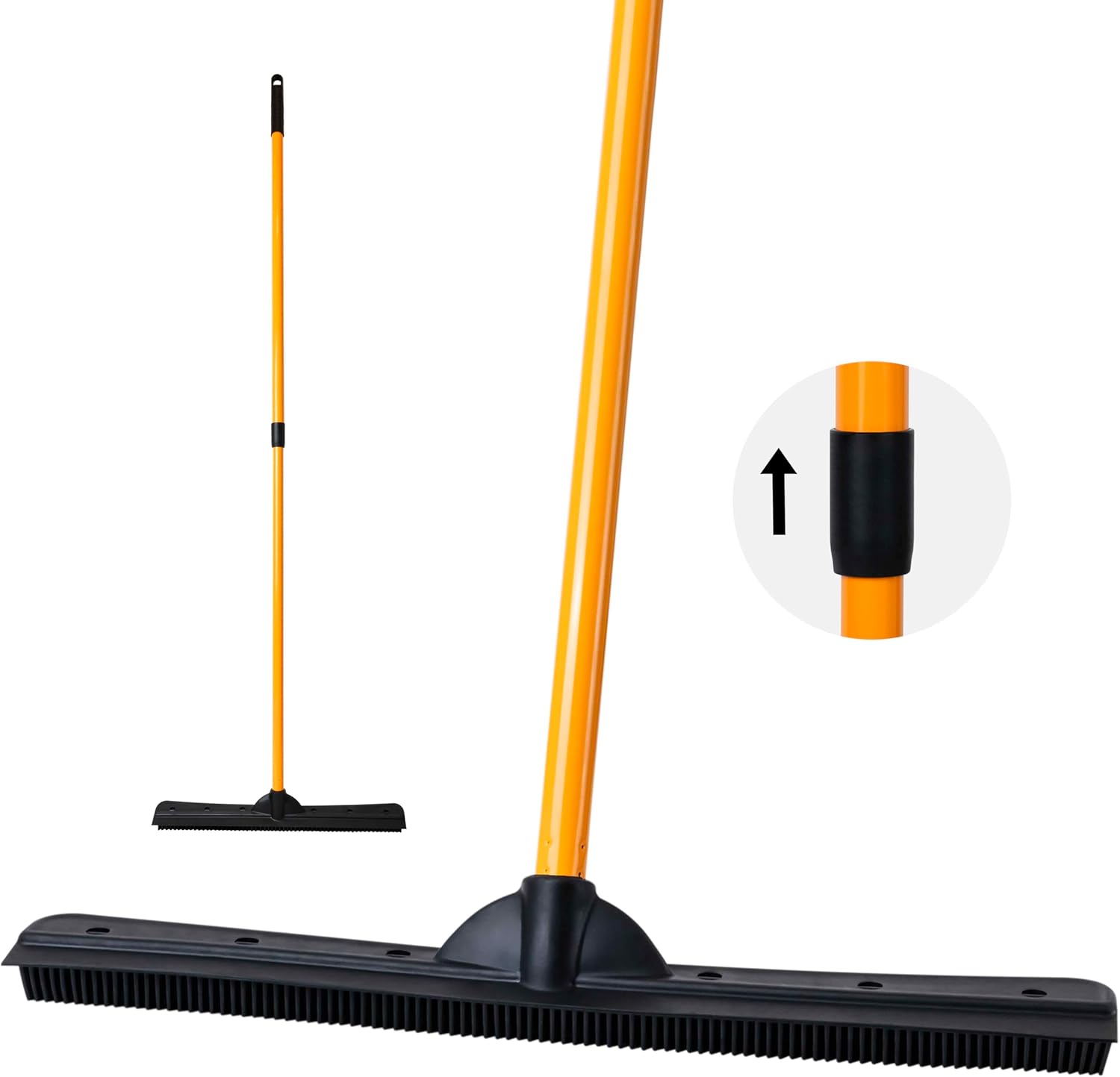 FURemover PRO Pet Hair Rubber Broom with Squeegee, 58” Telescopic Handle for Carpet, Tile and