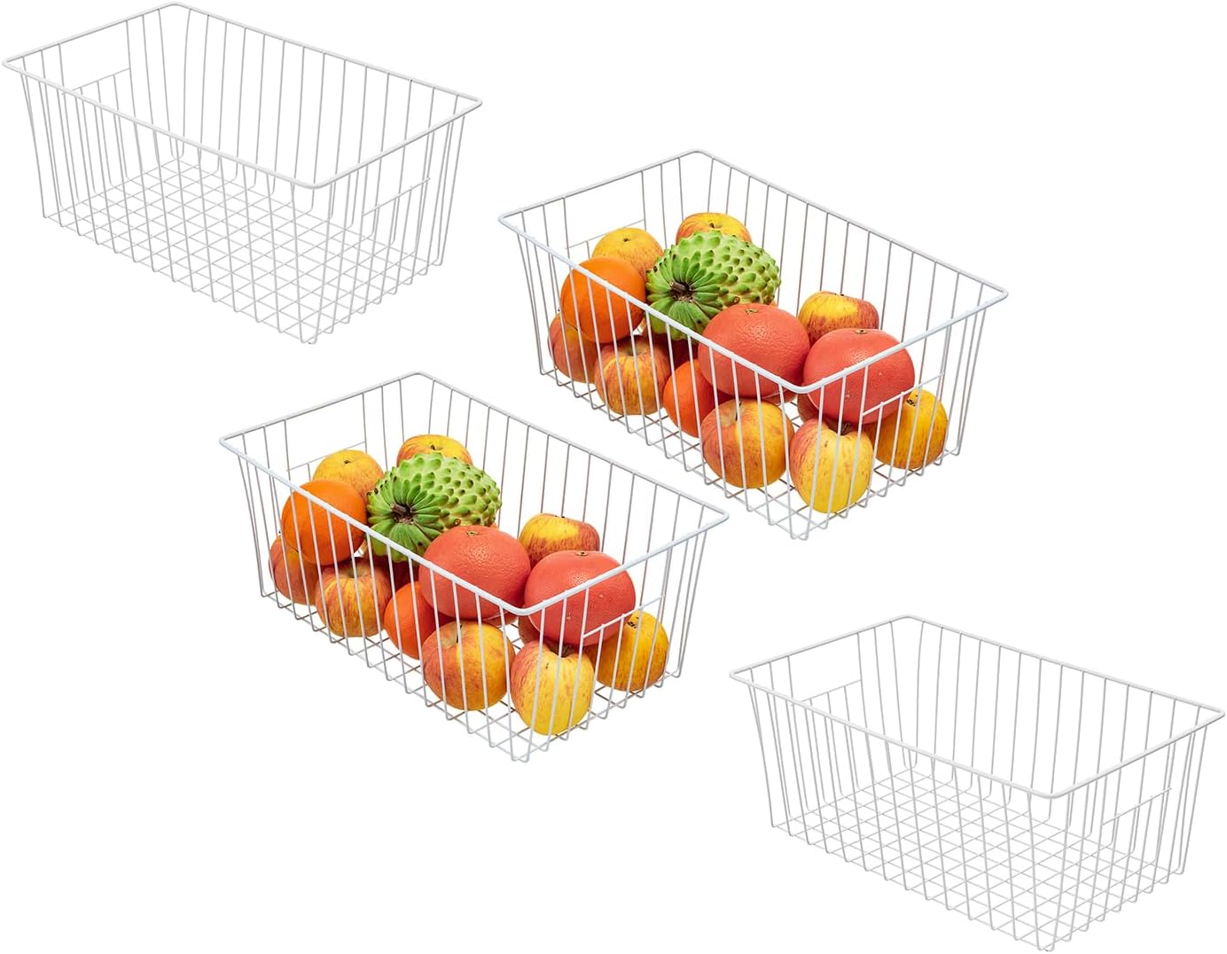 16Lx12Wx6H inch Wider Freezer Organizer Baskets Container, Refrigerator Metal Wire Storage Bins