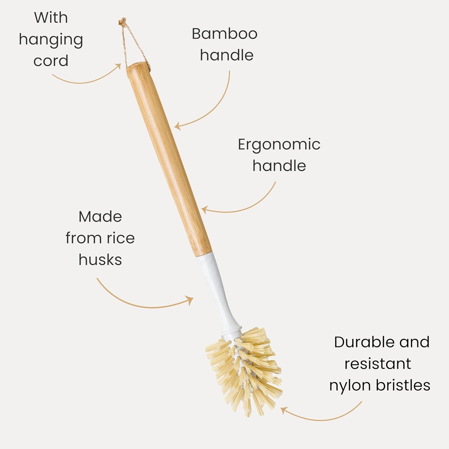 Vigar Zeroline 13.9" Long Bamboo Dish Brush, Ideal Dish Brush for Cups, Wine Glass, Tumbler