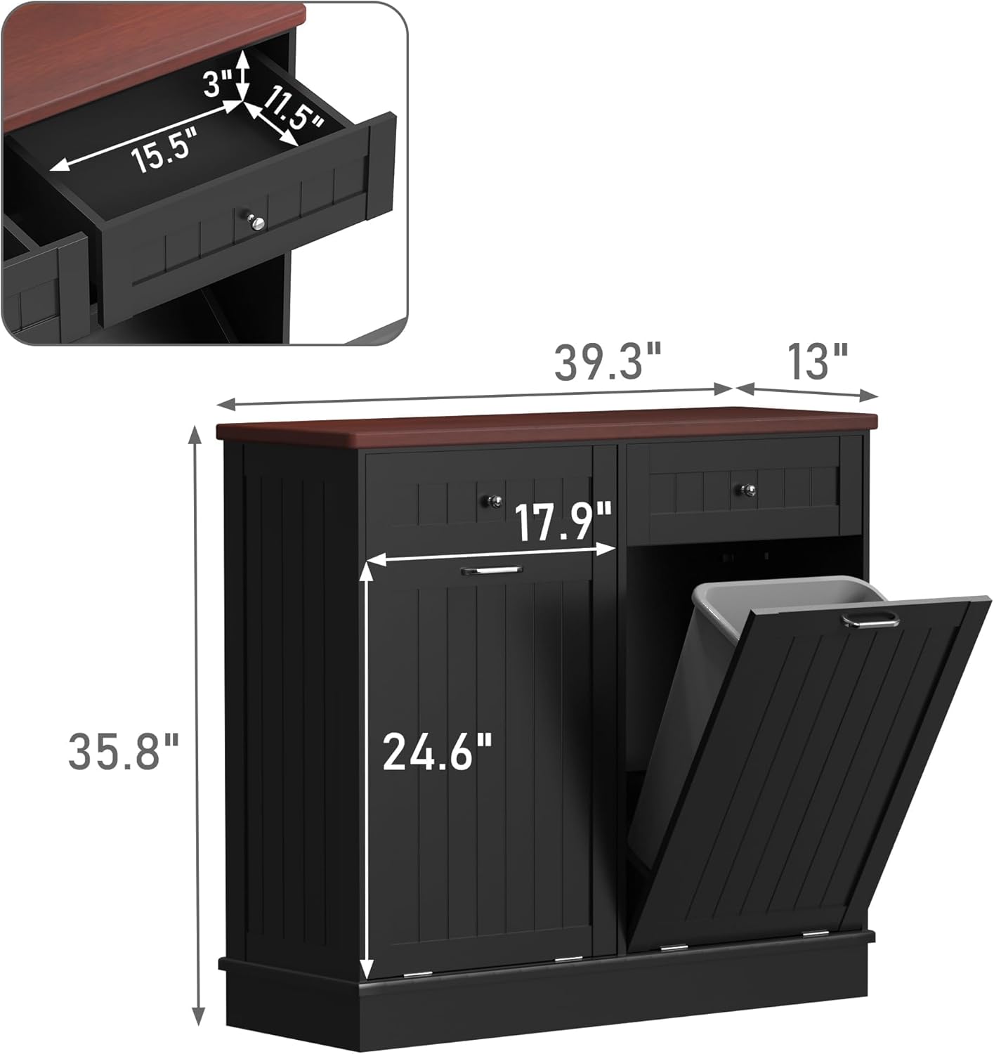 Betterhood Tilt Out Trash Cabinet 10 Gallon Wooden Free Standing Laundry Sorter Cabine,Recycling