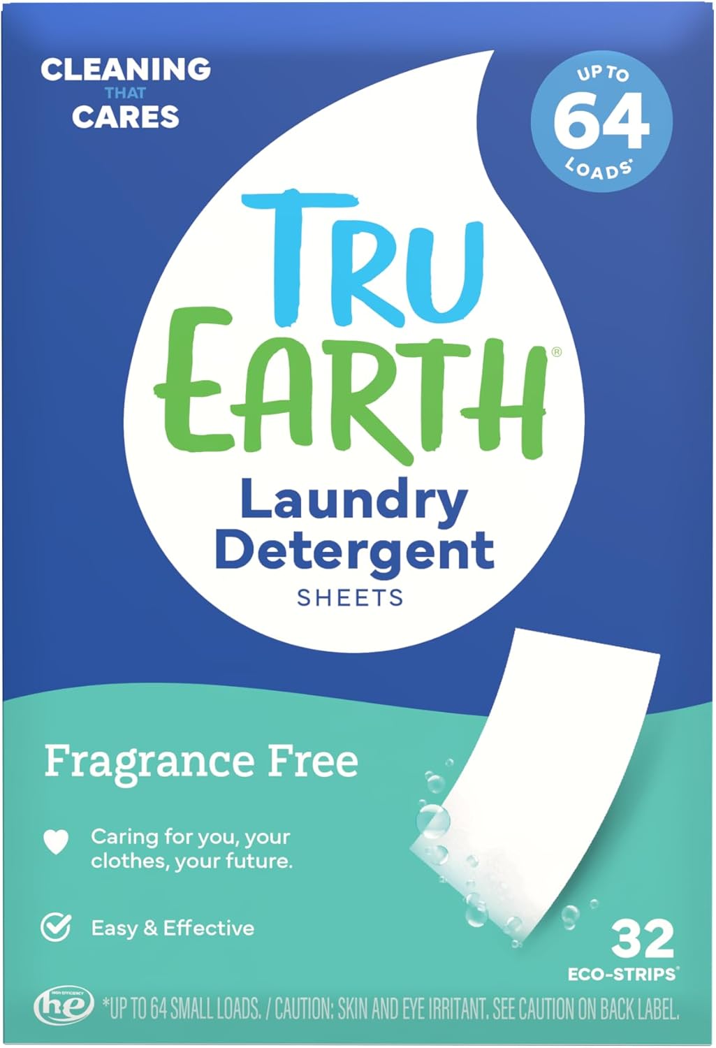 Tru Earth Compact Dry Laundry Detergent, Unscented - Up to 64 Loads (32 Sheets) | Liquidless