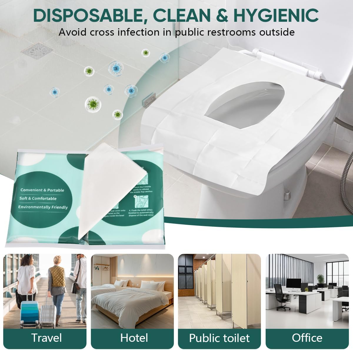 120 Pcs Disposable Flushable Paper Toilet Seat Covers Travel Supplies Essentials for Airplane