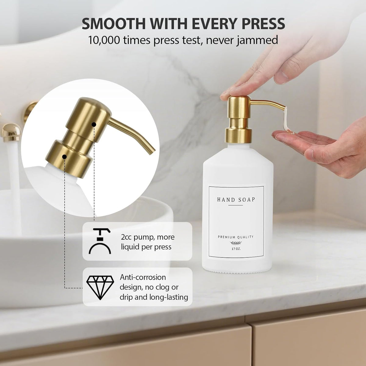 Gold Soap Dispenser Set, Glass Hand and Dish Soap Dispenser Set with Tray,Stainless Pump,14