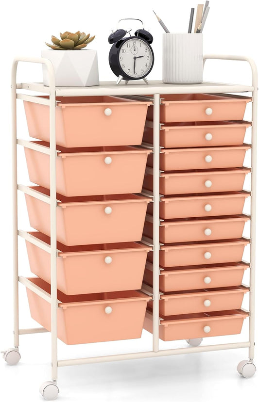 GOFLAME 15-Drawer Rolling Storage Cart, Multipurpose Movable Organizer Cart, Utility Cart for Home