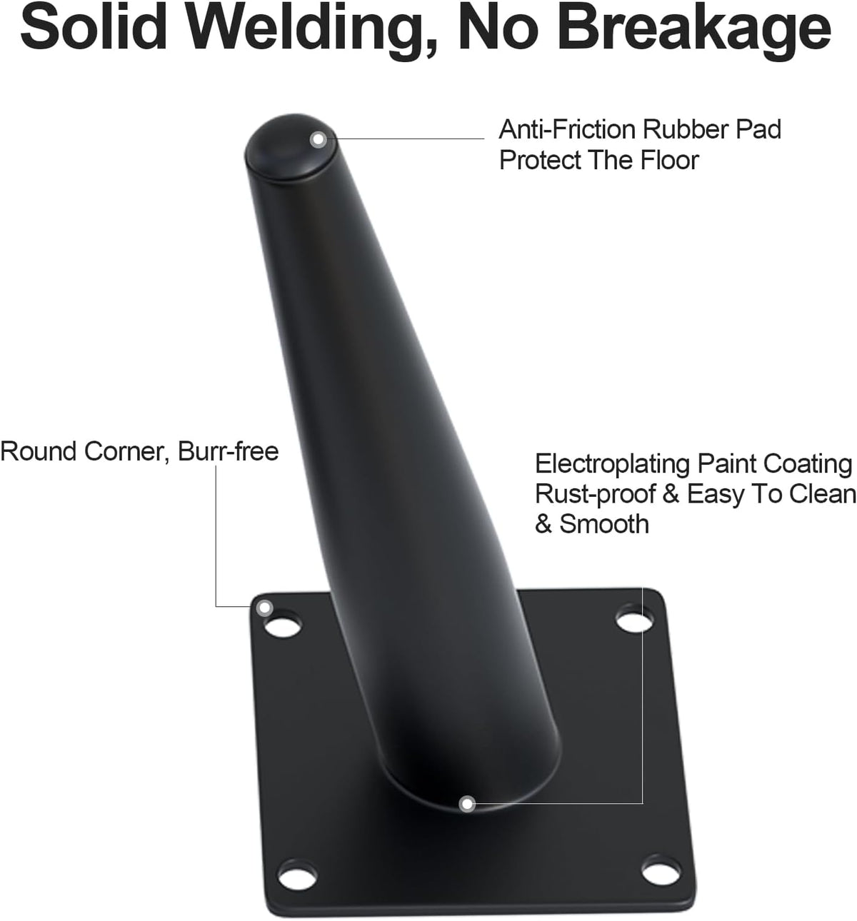 4PCS 5 Inch Matte Black Tapered Angled Legs for Furniture, Metal Mid Century Mordern Feet, Heavy
