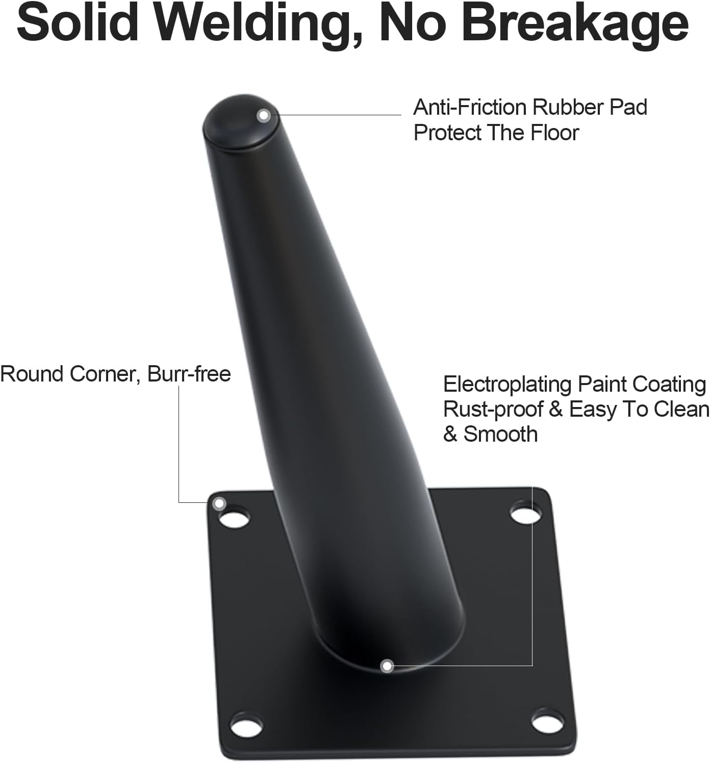 4PCS 5 Inch Matte Black Tapered Angled Legs for Furniture, Metal Mid Century Mordern Feet, Heavy