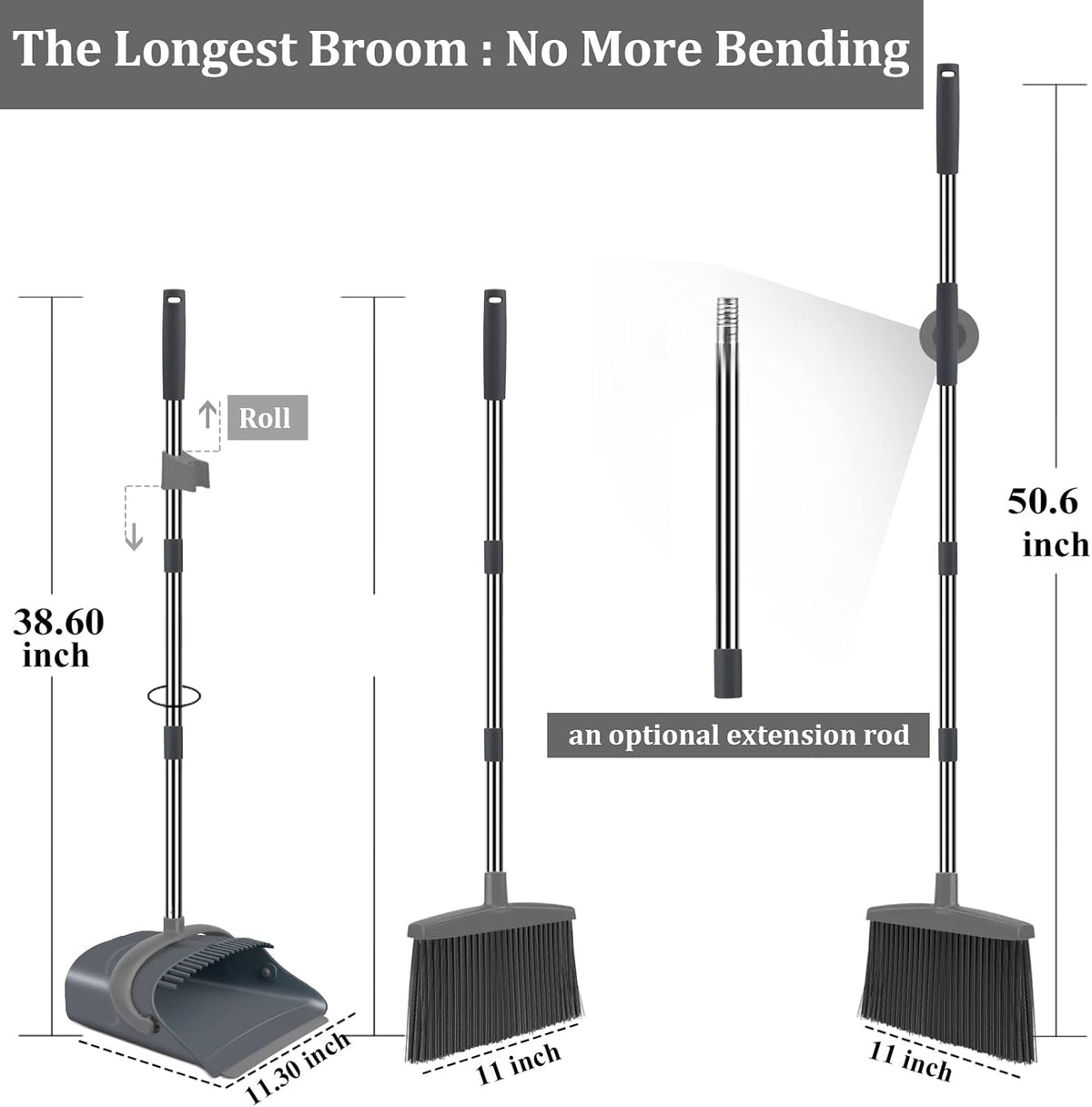 Broom and Dustpan Set, Dust pan with Long Handle, Broom with Dustpan Combo Set, Broom and Dustpan