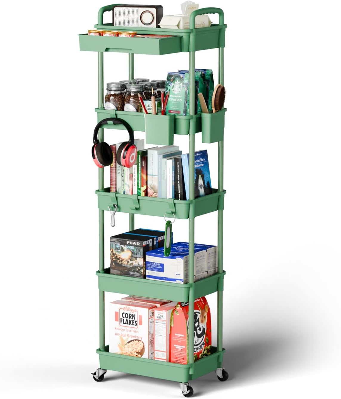 5 Tier Rolling Cart Organizer,Bathroom Cart Organizers with Wheels Laundry Room Organization Mobile