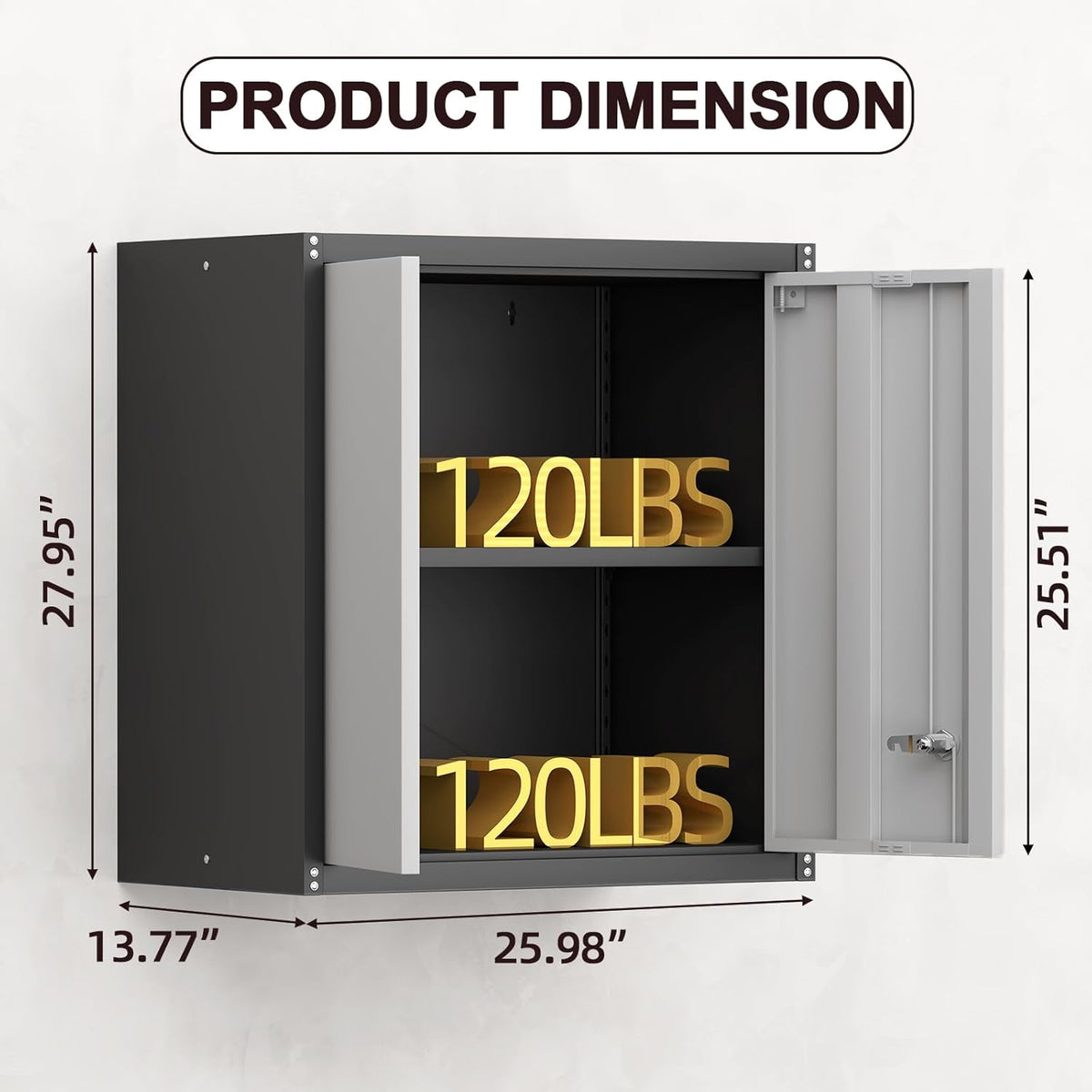 Metal Wall Cabinet, Garage Cabinets Wall Mounted, Locking Storage with Adjustable Shelves, Wall