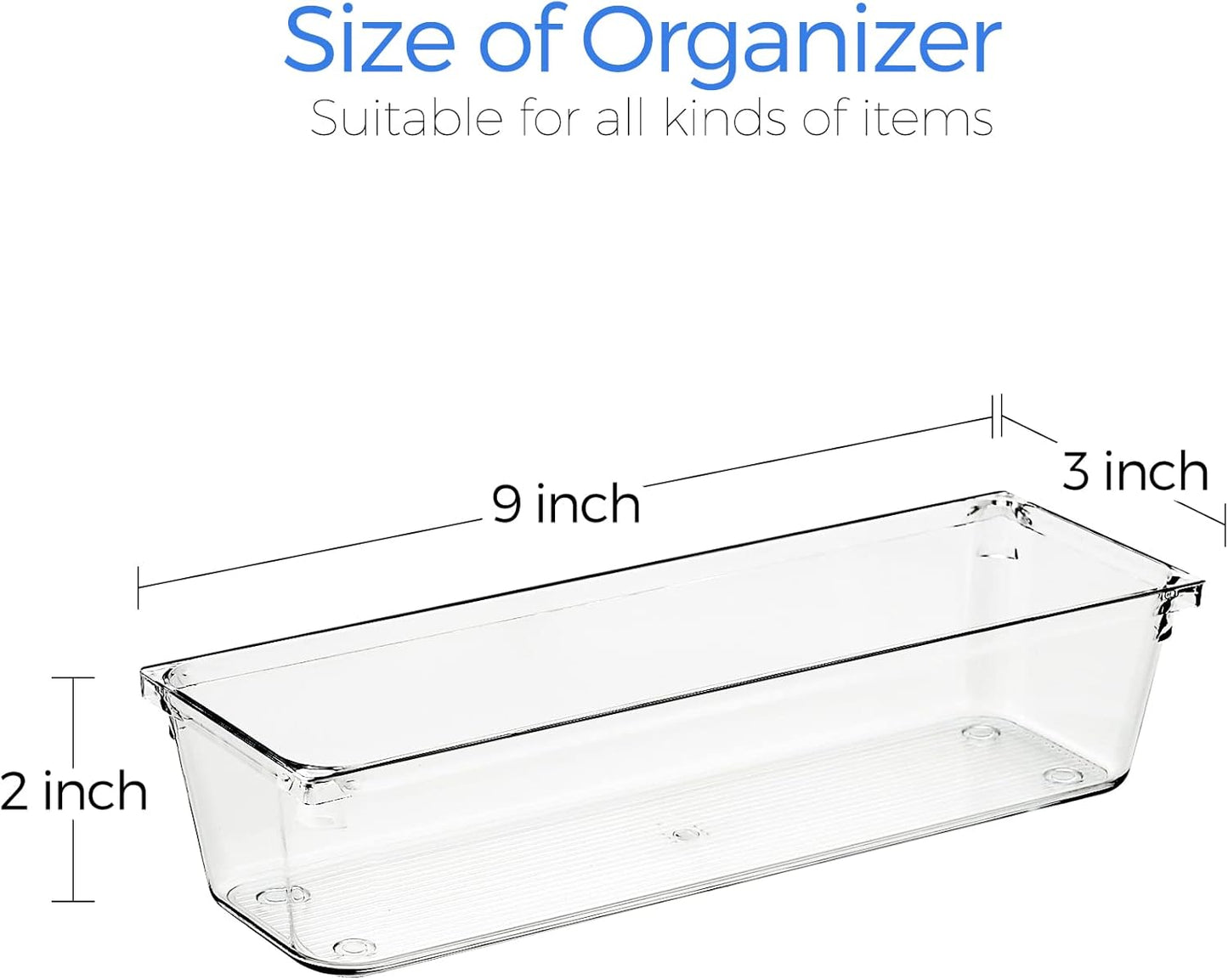 Ravinte 6 Pack Drawer Organizer - 3" X 9" Plastic Storage Bins, Acrylic Organizers with Non-Slip