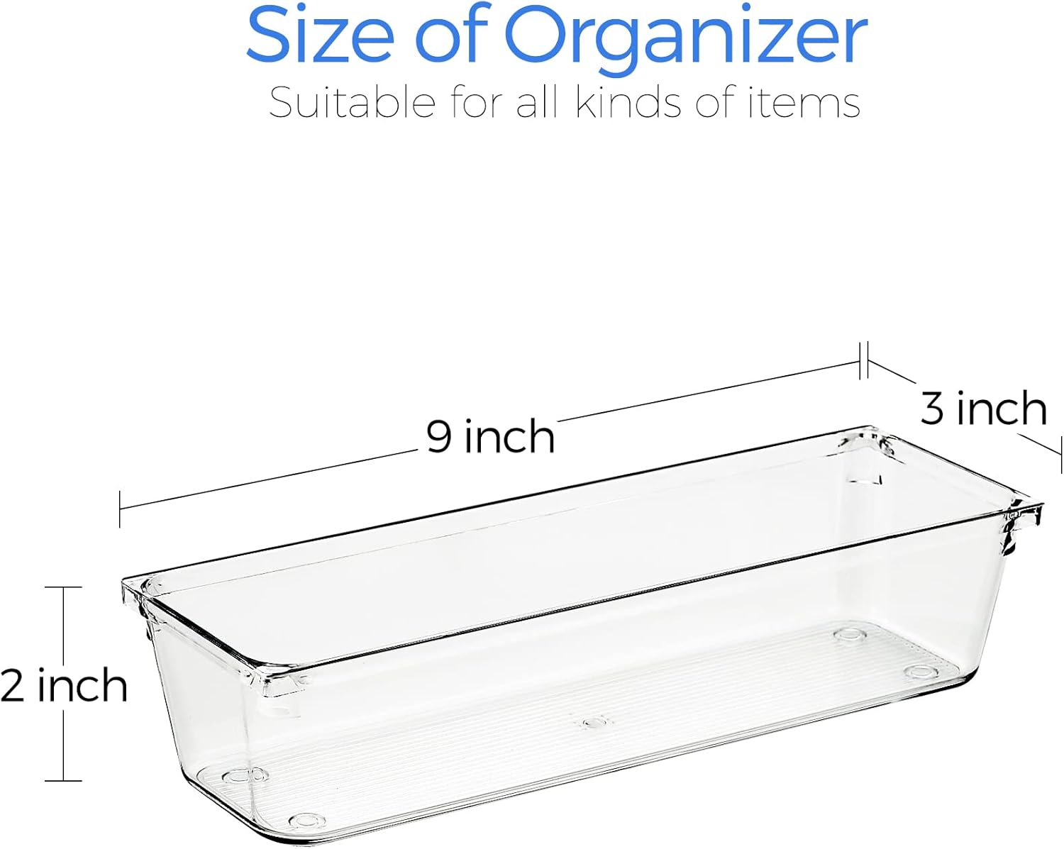Ravinte 6 Pack Drawer Organizer - 3" X 9" Plastic Storage Bins, Acrylic Organizers with Non-Slip