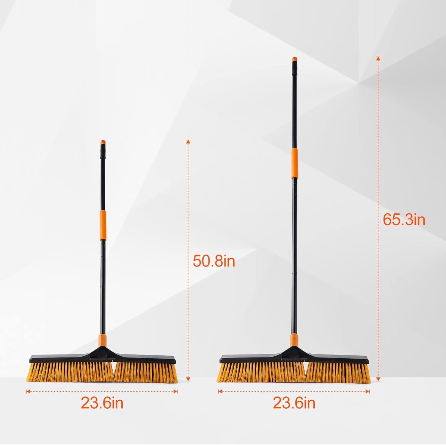 24”Push Broom Brush for Floor Cleaning with 65” Long Handle and Stiff Bristles, Heavy Duty Brush