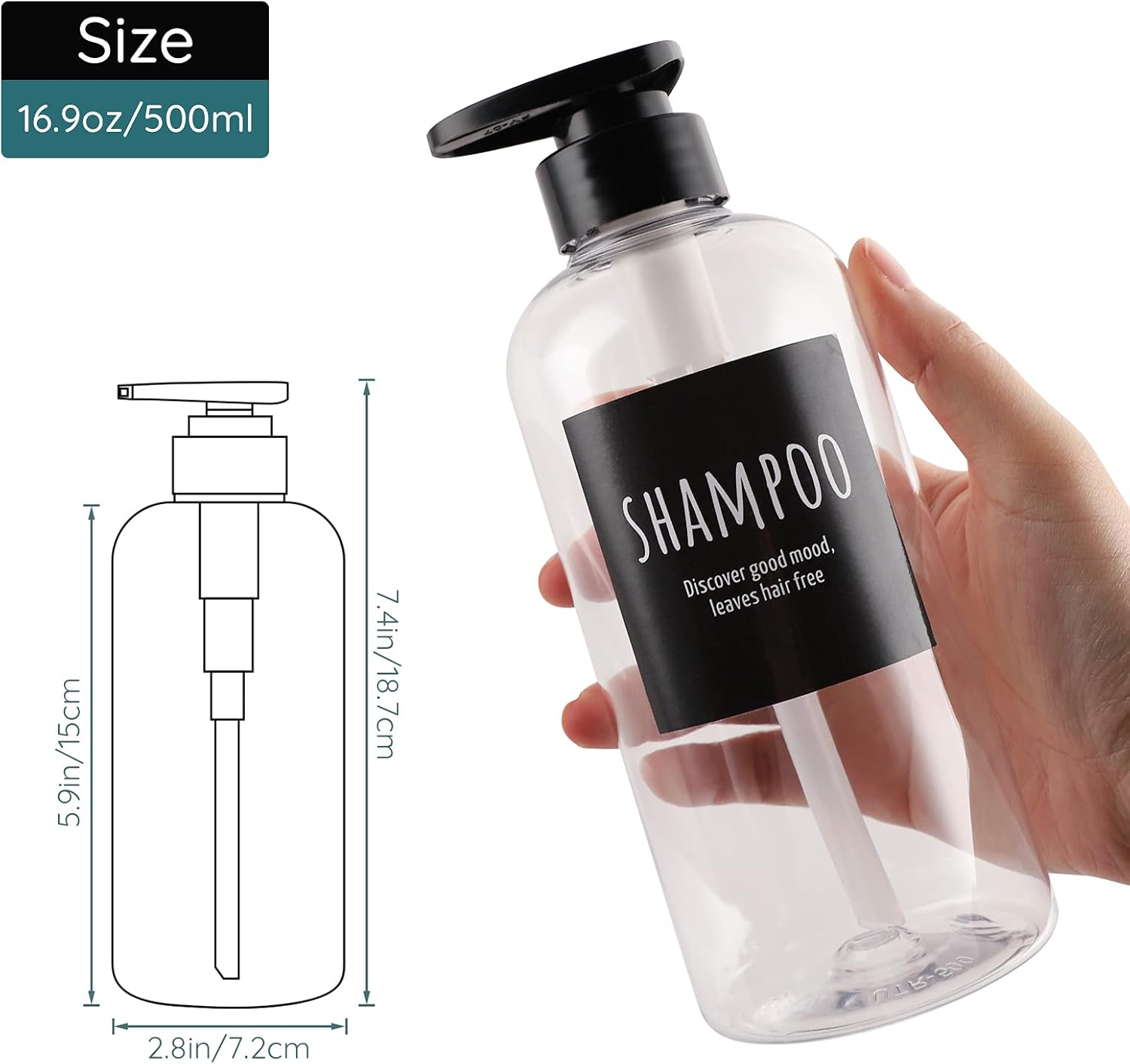 Segbeauty 3pcs Refillable Shower Bottles, 500ml Each - Large Plastic Dispensers with Pump for