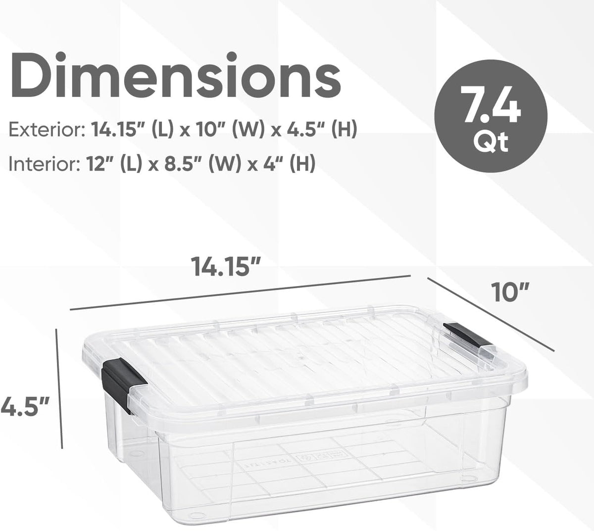 Superio Storage Bins with Lids- 2 Pack, 7.4 Qt Clear Boxes for Organizing, Stackable Plastic