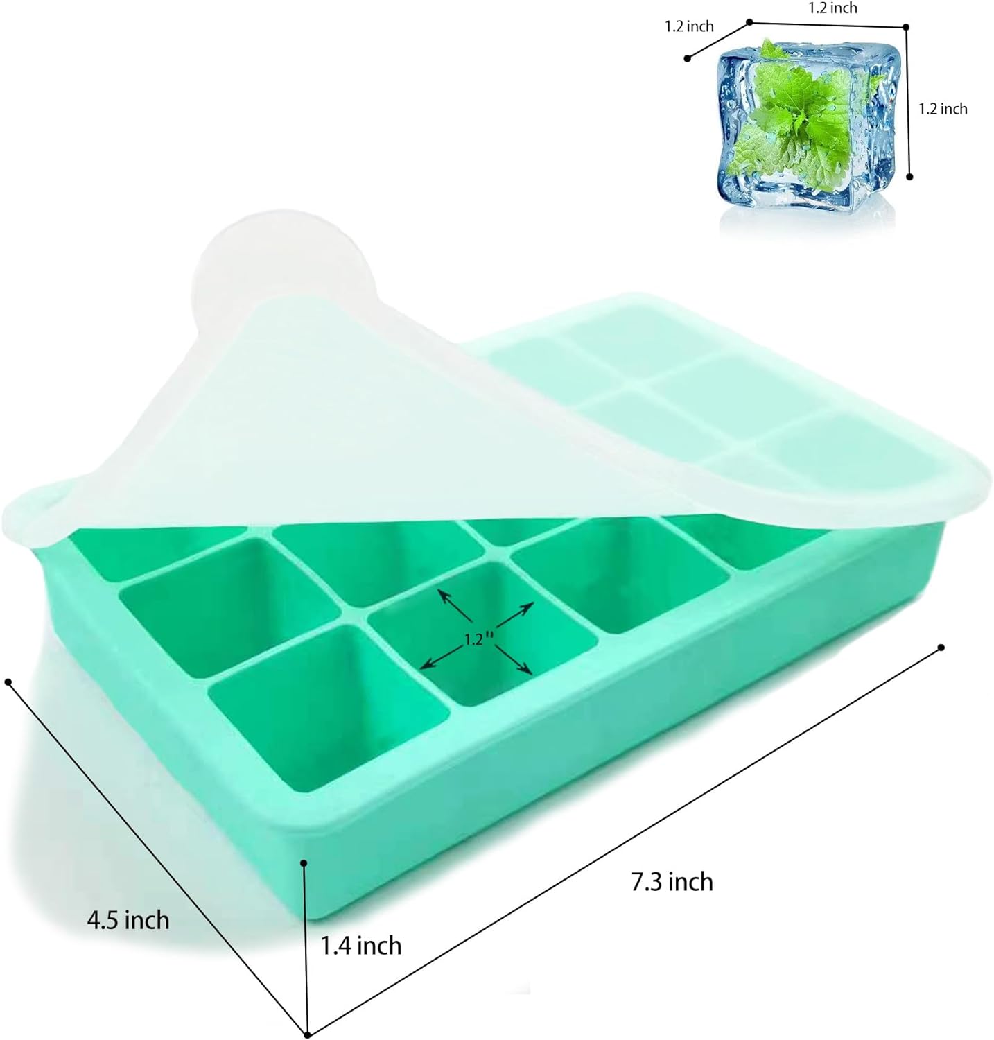 2 Pack Silicone Ice Cube Trays, Easy Release Flexible-15 Cubes Ice Cube Molds,Silicone Ice Cube