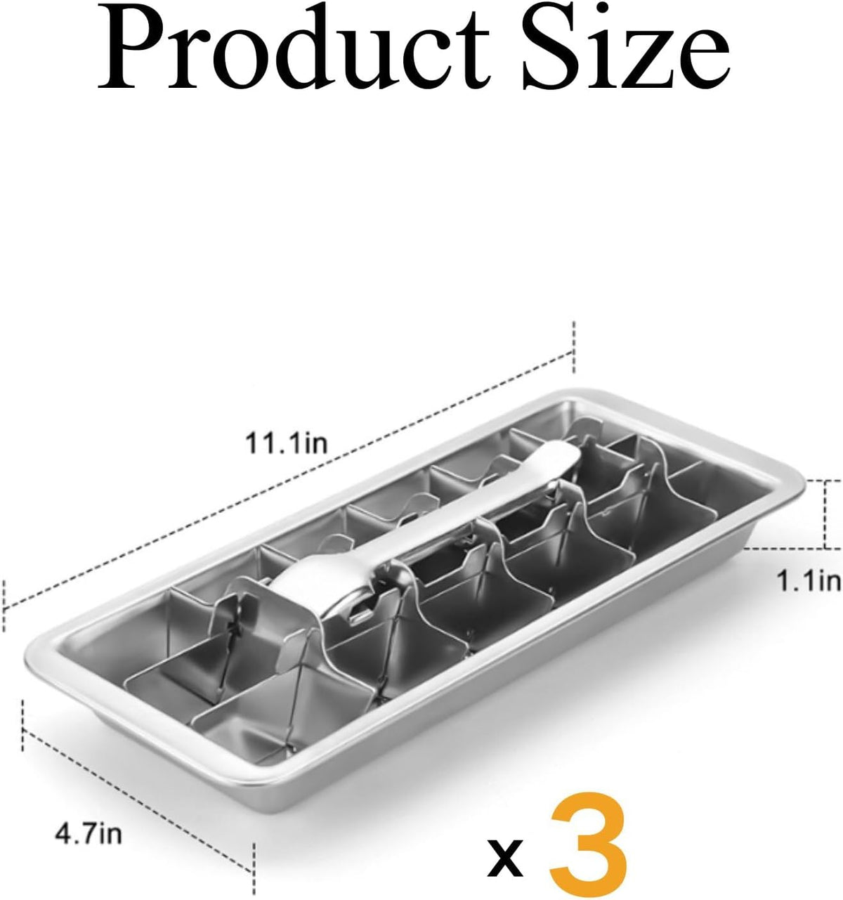 3 Pack Stainless Steel Ice Cube Trays, 18 Slot Ice Tray with Easy Release Handle Detachable Ice