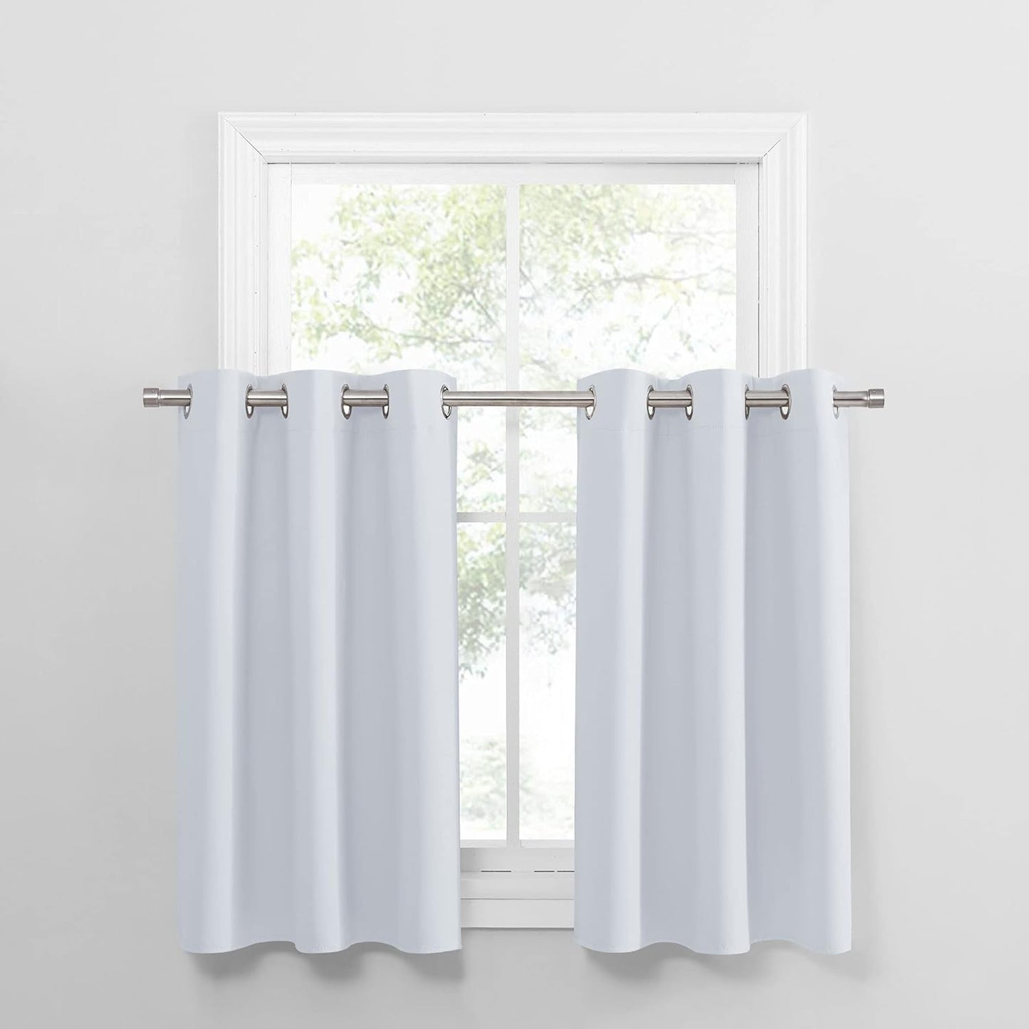 PONY DANCE Greyish White Room Darkening Kitchen Curtains 2 Panels Set,Thermal Insulated Small