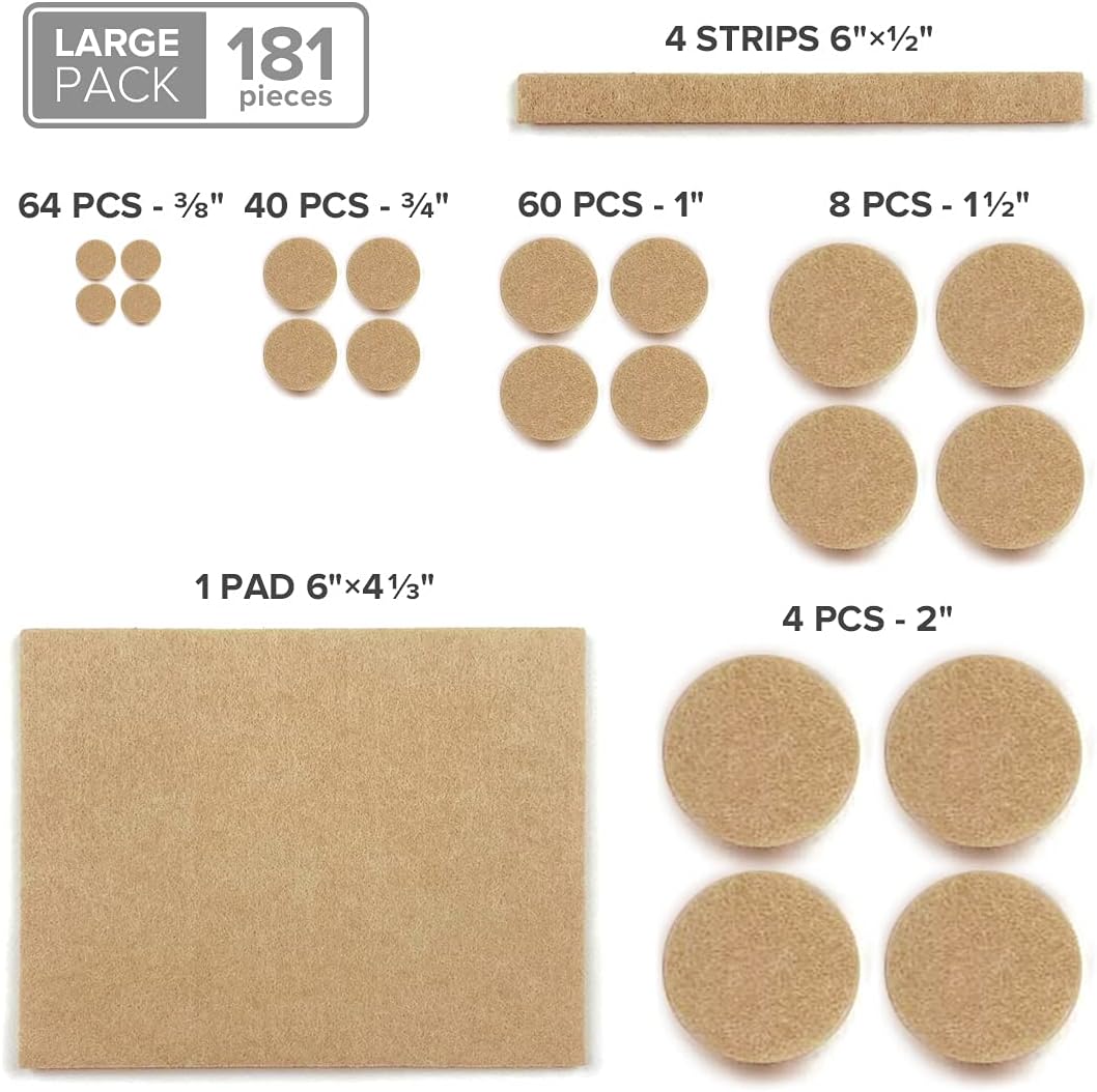 Felt Furniture Pads X-PROTECTOR 181 PCS Premium Furniture Pads - Felt Pads Furniture Feet Best Wood
