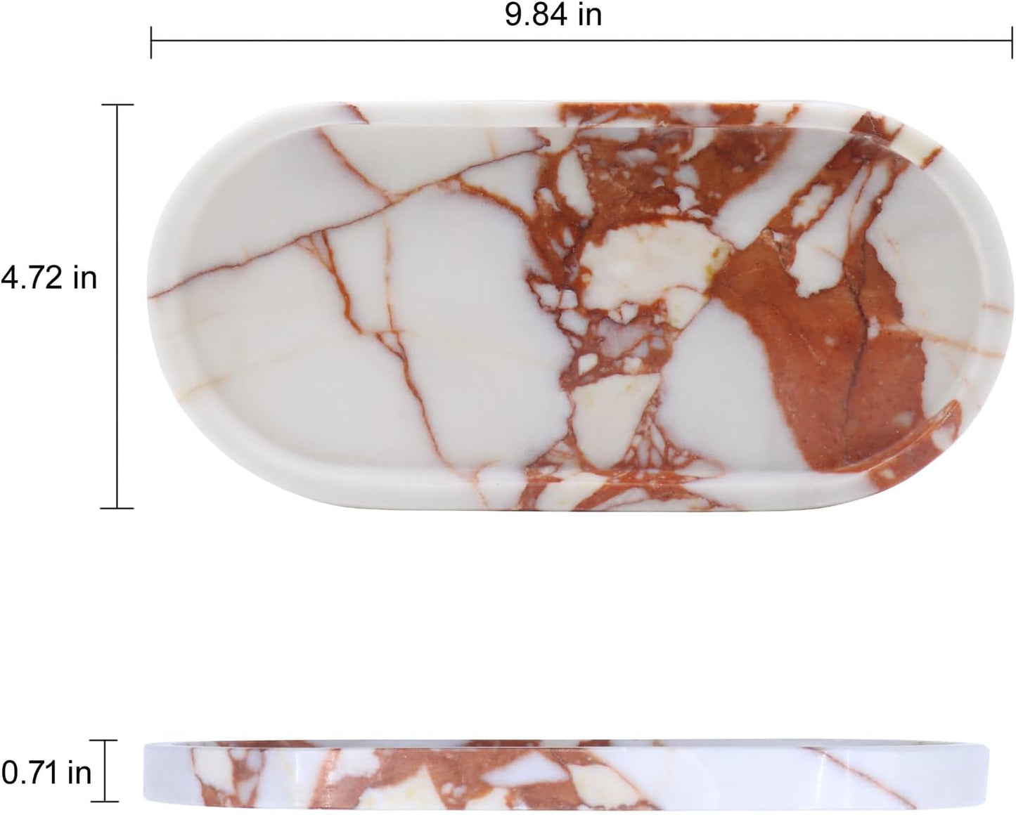 Natural Marble Tray, Oval Vanity Decorative Tray for Bathroom Counter, Countertop Stone Organizer