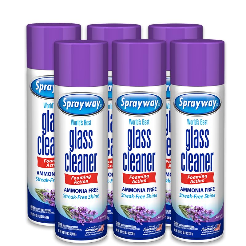 Sprayway Glass Cleaner Lavender Scent Foaming Aerosol Spray, 19oz, Pack of 6 | Ammonia-Free