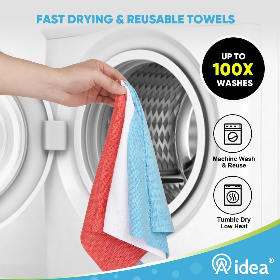 AIDEA Microfiber Cleaning Cloth 165 Sheets 3 Roll, Microfiber Towels for Cars, Blue Shop Towels