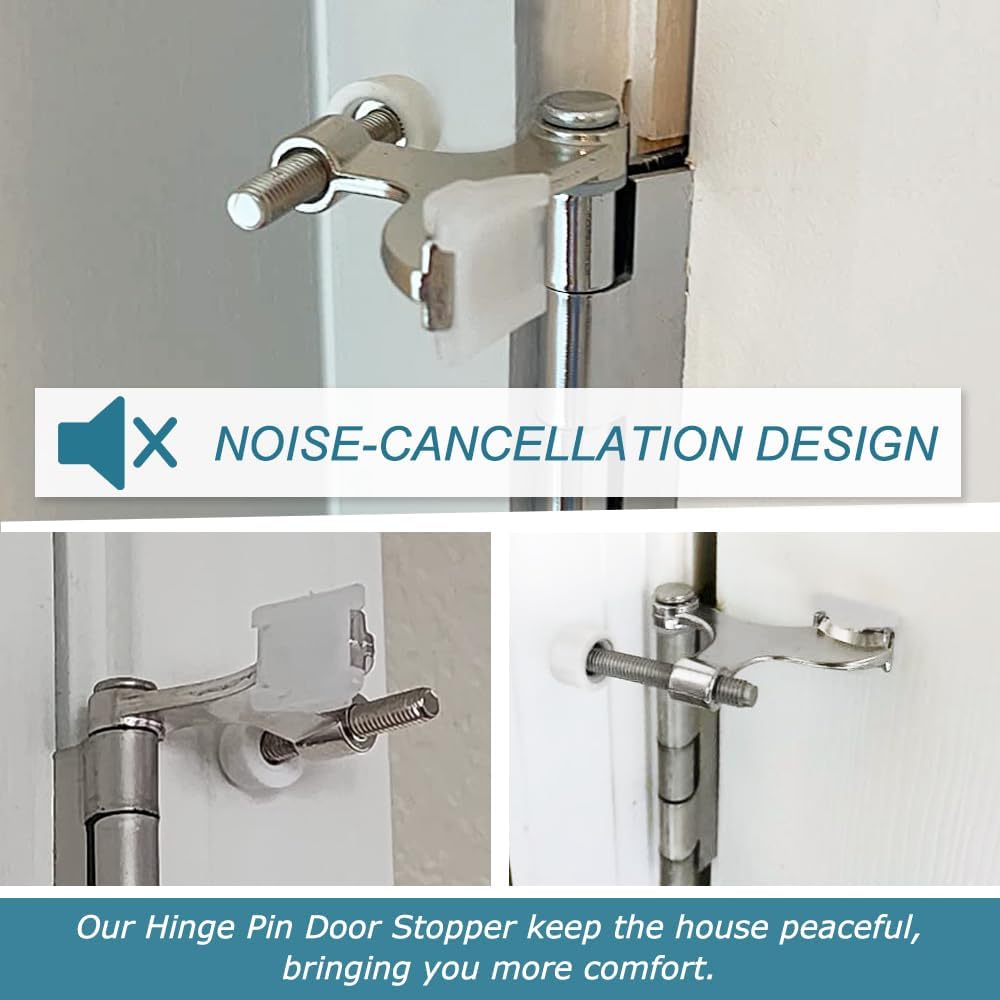 8 Pack Hinge Pin Brushed Nickel Door Stopper, Adjustable Heavy Duty Hinge Pin Door Stop with Rubber