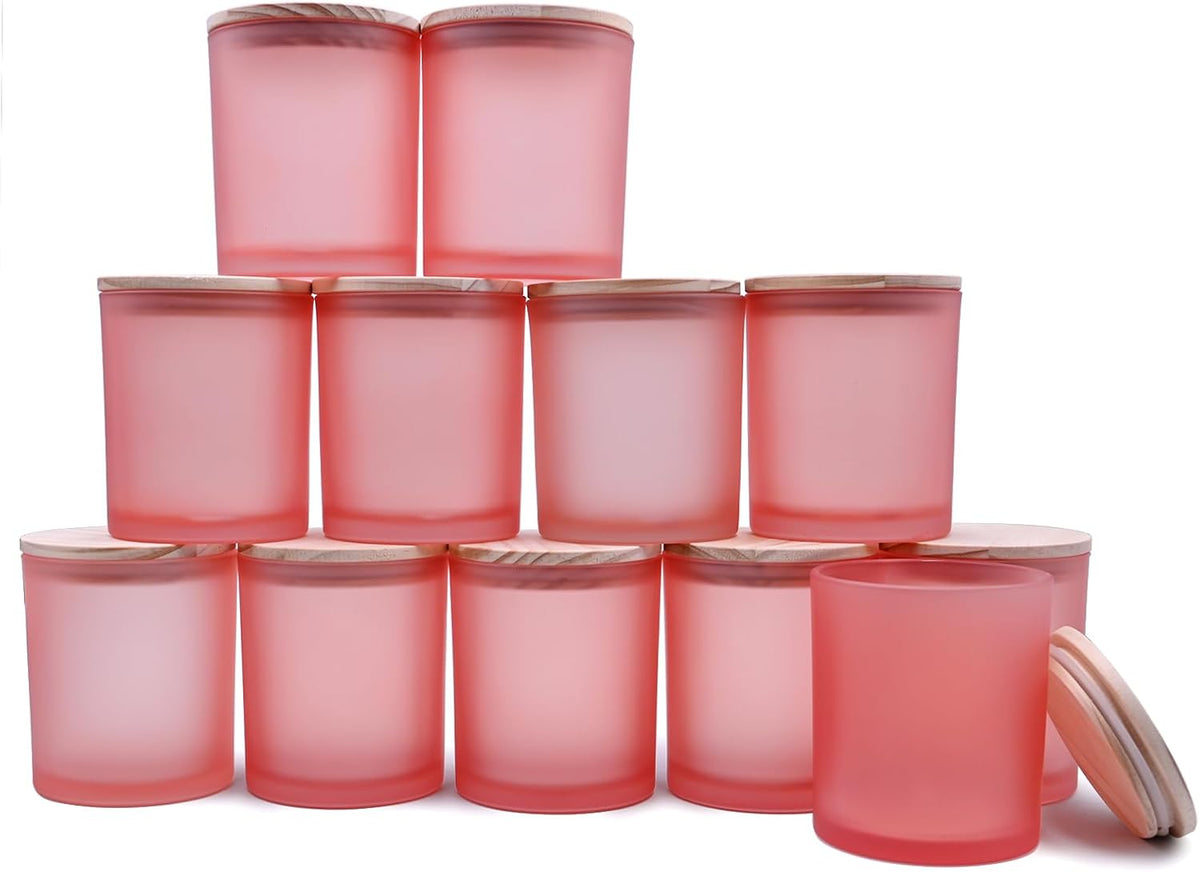 SHOWIN 14 OZ Thick Candle Jars for Making Candles 12 Pcs, 3 Wick Empty Jars with Wood Lids for