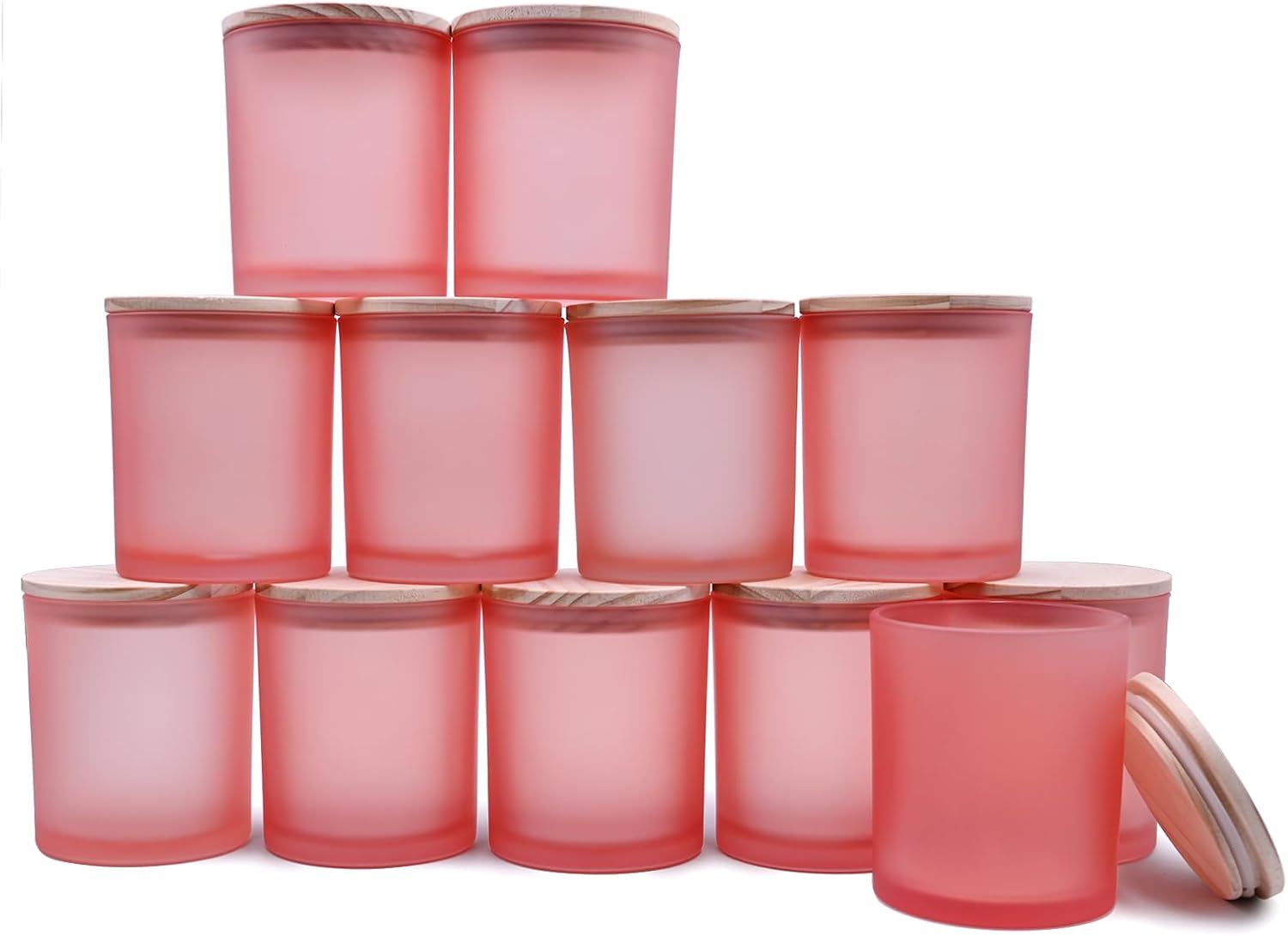 SHOWIN 14 OZ Thick Candle Jars for Making Candles 12 Pcs, 3 Wick Empty Jars with Wood Lids for