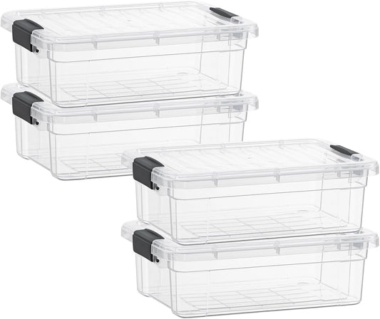 Superio Storage Bins with Lids- 4 Pack, 4.5 Qt Clear Boxes for Organizing, Stackable Plastic