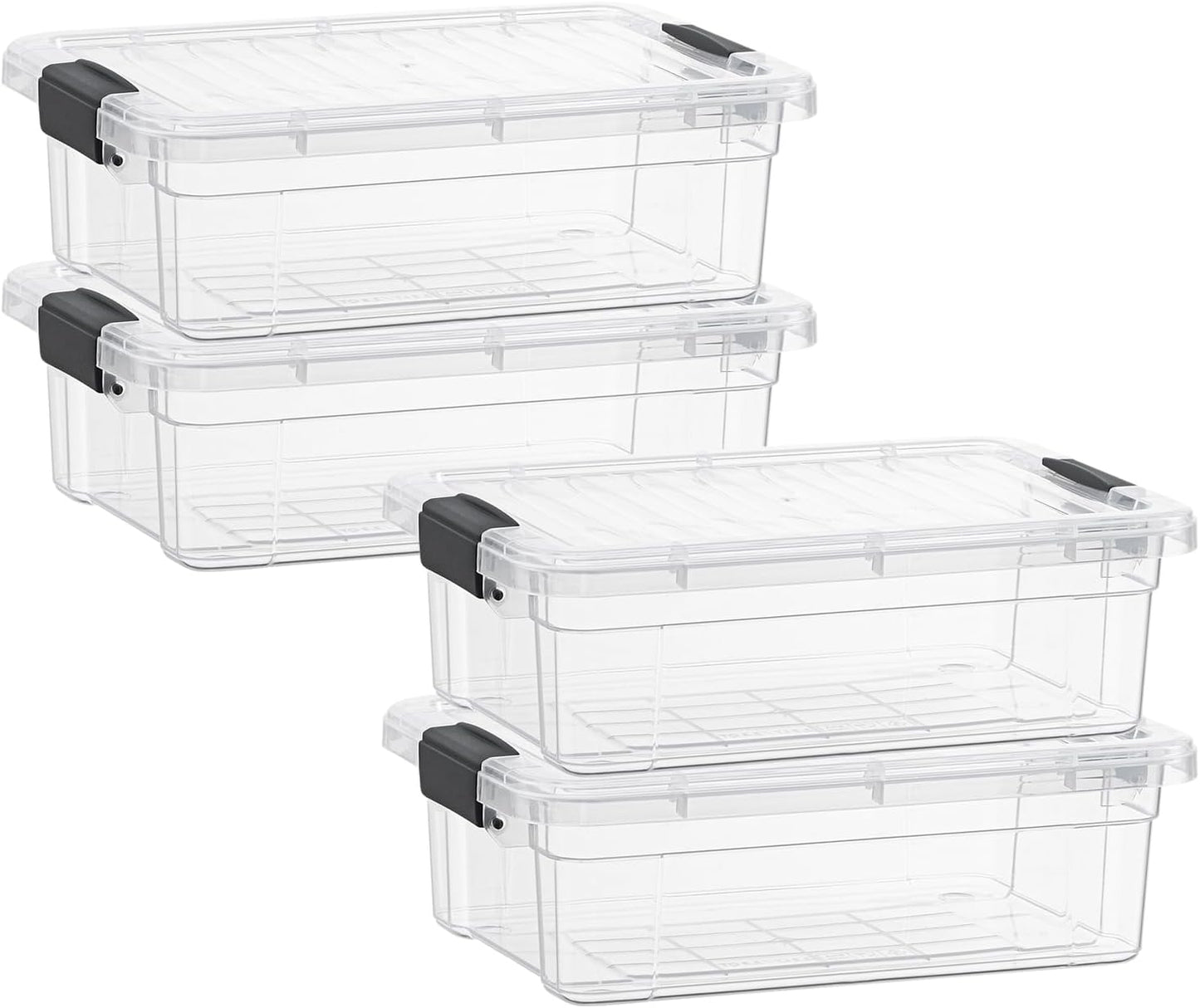 Superio Clear Storage Boxes with Lids, 4.5 Quart Plastic Container Bins for Organizing, Stackable