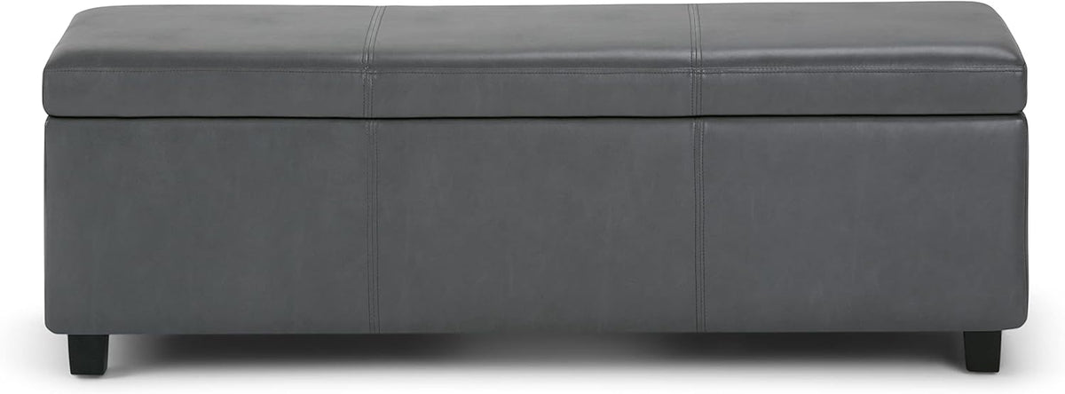 SIMPLIHOME Avalon 48 inch Wide Contemporary Rectangle Storage Ottoman Bench in Stone Grey Vegan