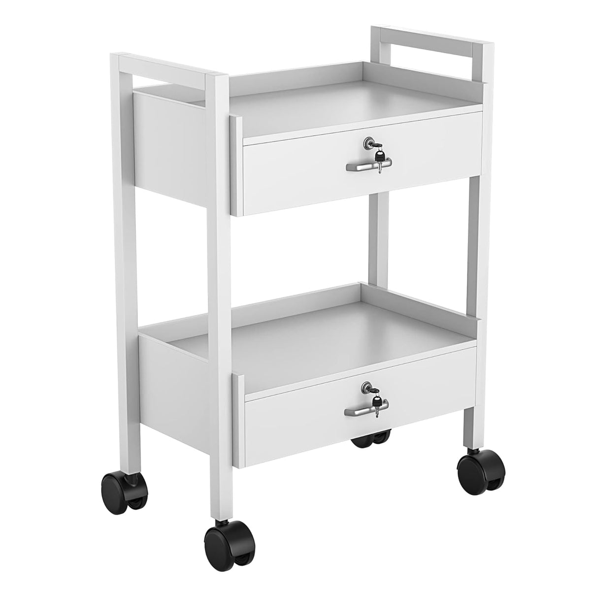Paddie Salon Trolley Cart, Salon Tray Wooden Mobile Utility Cabinet with 2 Lockable Drawers