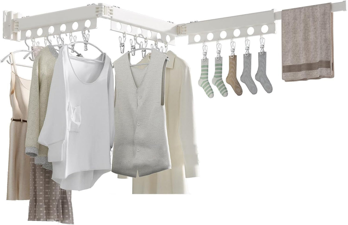 Clothes Drying Rack Foldable Wall Mounted Drying Rack 3 Fold White-Laundry Drying Rack Durable