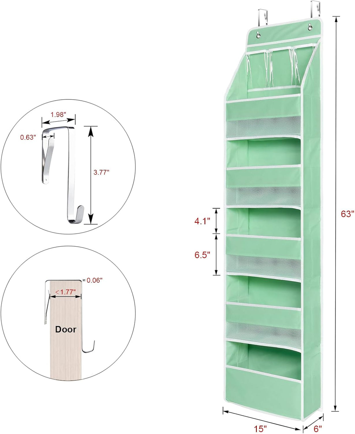 Univivi 6-Shelf Over Door Hanging Organizer Fabric Baby Door Storage with 5 Large Pockets and 3